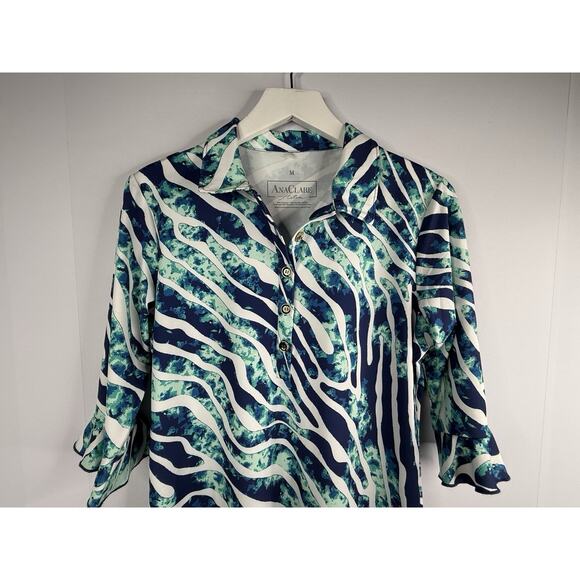 Ana Clare Marin Polo Dress Bengie Womens M 3/4 Sleeve Beach Vacation Resortwear - Picture 3 of 9